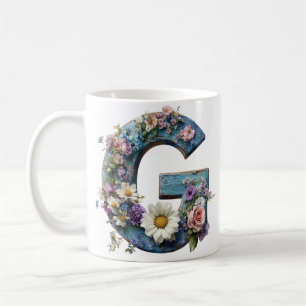 Antike Wildblumen-Letter G Rustikale Blumen Kaffeetasse