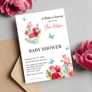 Antike Wildblumen Schmetterlinge Baby Shower Teeta Einladung
