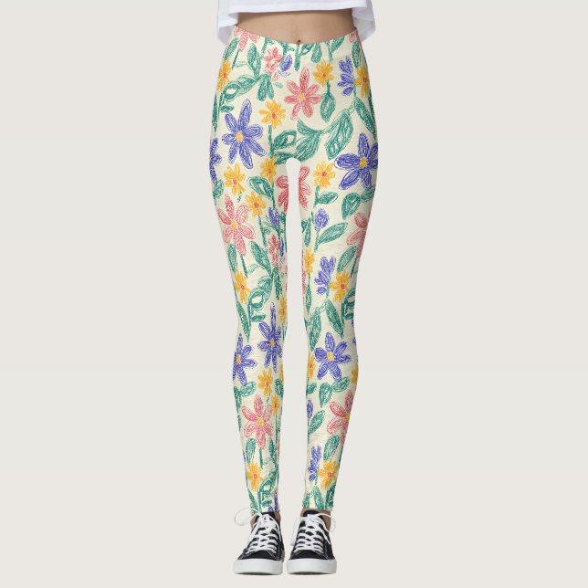 Antike Wildblumen-Skizze (1) Leggings (Vorderseite)