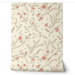 Antike Wilde Rosen und Farne in weichem Beige Tapete