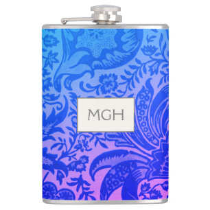 Antike William Morris Blaue Rosa Botanische Flasch Flachmann