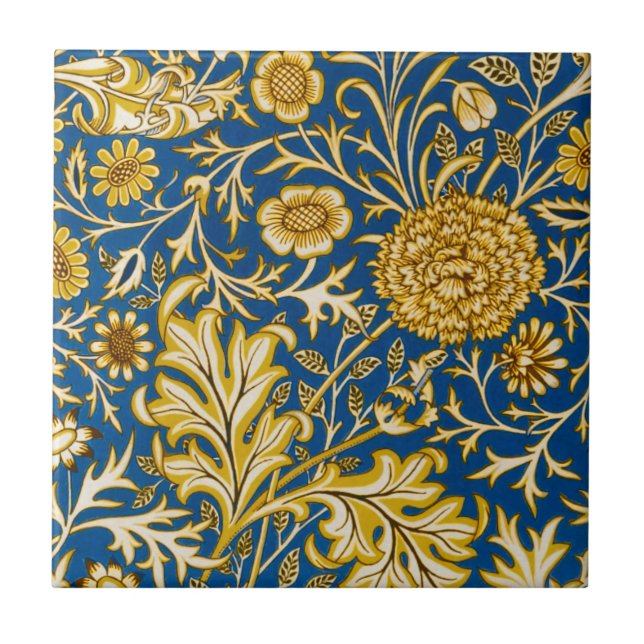 Antike William Morris Cherwell Blue Blumenkunst Fliese (Vorderseite)
