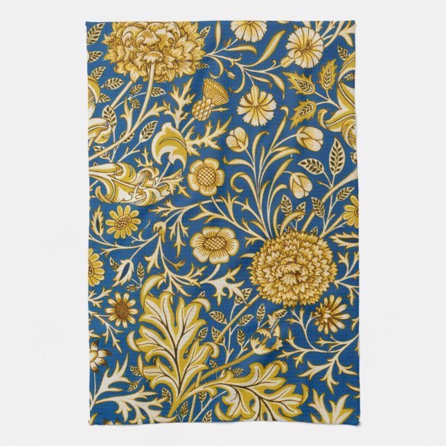 Antike William Morris Cherwell Blue Blumenkunst Geschirrtuch (Vertikal)