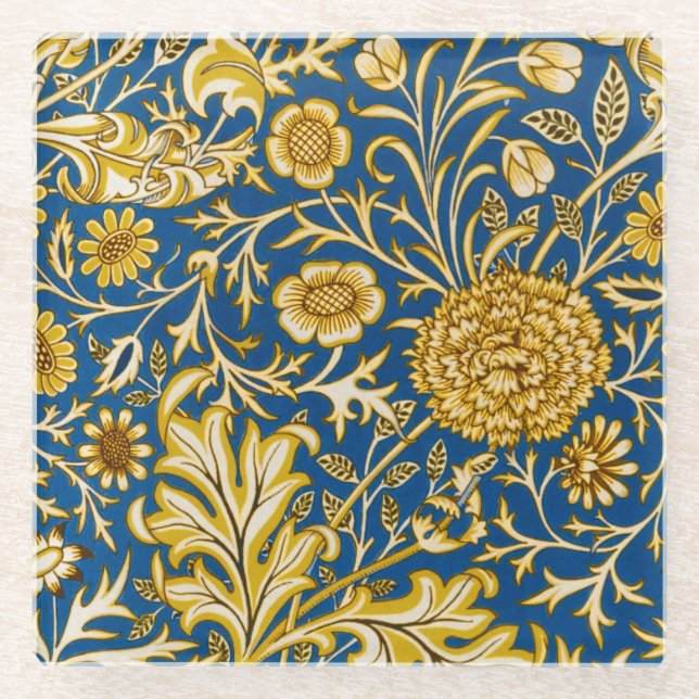 Antike William Morris Cherwell Blue Blumenkunst Glasuntersetzer (Vorderseite)
