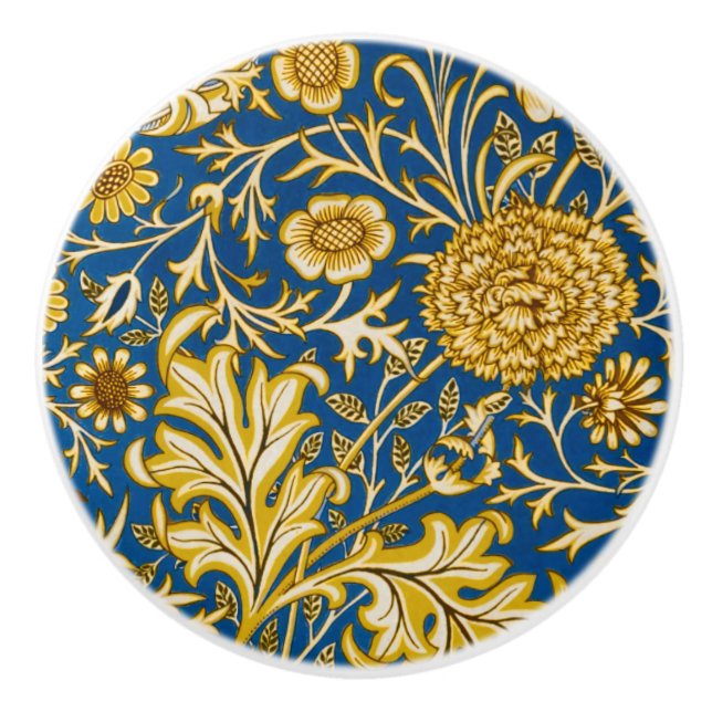 Antike William Morris Cherwell Blue Blumenkunst Keramikknauf (Vorderseite)