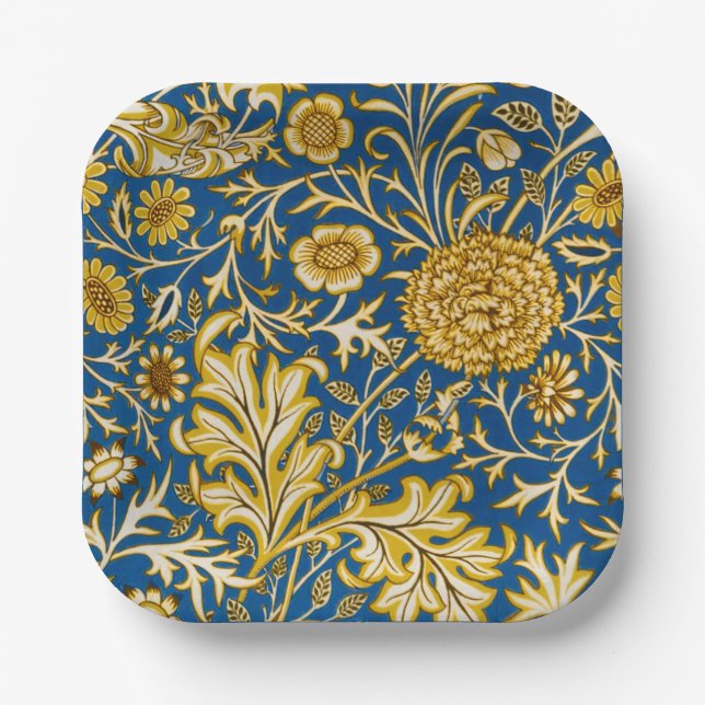 Antike William Morris Cherwell Blue Blumenkunst Pappteller (Vorderseite)