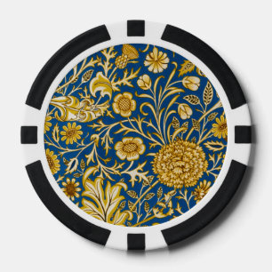 Antike William Morris Cherwell Blue Blumenkunst Pokerchips