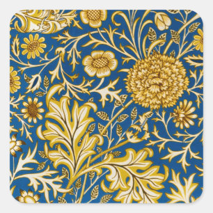 Antike William Morris Cherwell Blue Blumenkunst Quadratischer Aufkleber