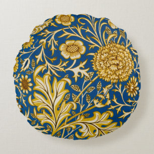 Antike William Morris Cherwell Blue Blumenkunst Rundes Kissen