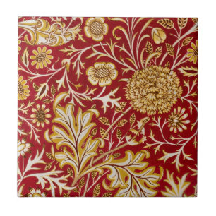 Antike William Morris Cherwell rote Blumengestaltu Fliese