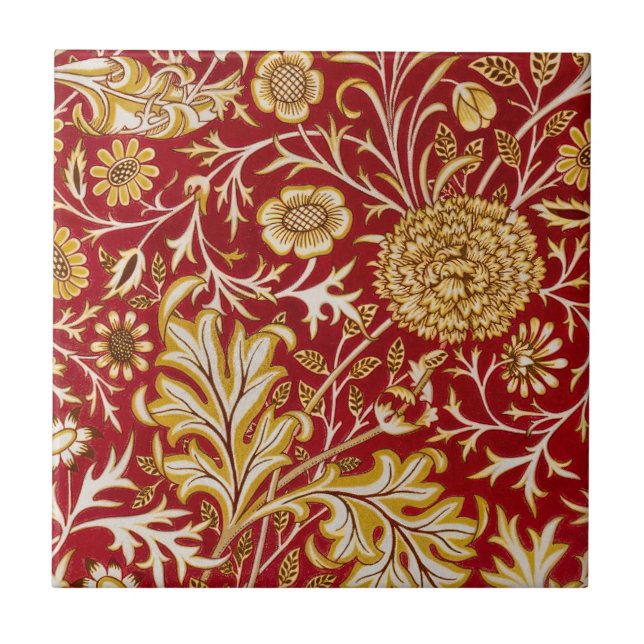Antike William Morris Cherwell rote Blumengestaltu Fliese (Vorderseite)