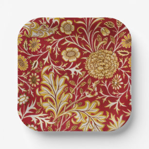Antike William Morris Cherwell rote Blumengestaltu Pappteller