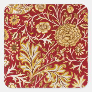 Antike William Morris Cherwell rote Blumengestaltu Quadratischer Aufkleber
