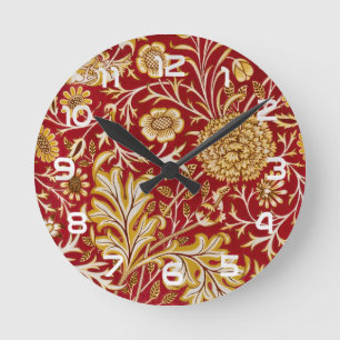 Antike William Morris Cherwell rote Blumengestaltu Runde Wanduhr