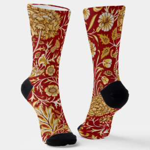 Antike William Morris Cherwell rote Blumengestaltu Socken