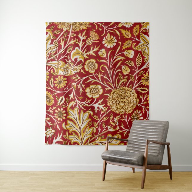 Antike William Morris Cherwell rote Blumengestaltu Wandteppich (Beispiel)