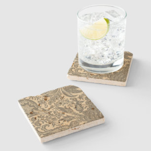 Antike William Morris Sepia Beige Botanik Steinuntersetzer
