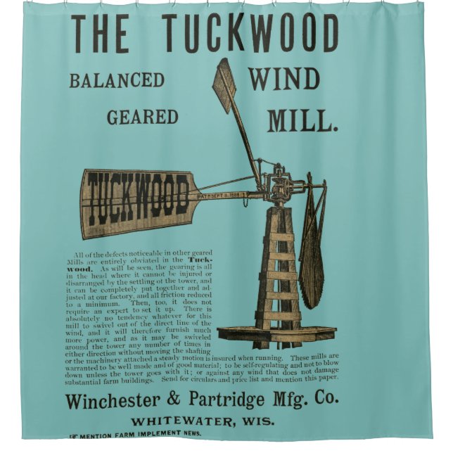 Antike Windmühle Das Tuckwood Whitewater Wis 1889 Duschvorhang (Vorderseite)