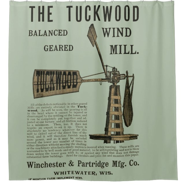 Antike Windmühle Das Tuckwood Whitewater Wis 1889 Duschvorhang (Vorderseite)