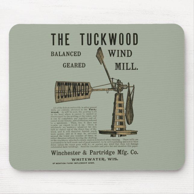 Antike Windmühle Das Tuckwood Whitewater Wis 1889 Mousepad (Vorne)
