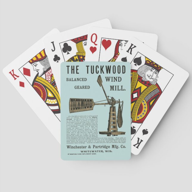 Antike Windmühle Das Tuckwood Whitewater Wis 1889 Spielkarten (Rückseite)