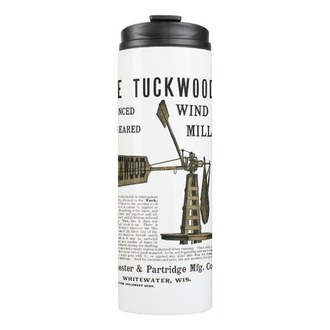 Antike Windmühle Das Tuckwood Whitewater Wis 1889 Thermosbecher (Vorderseite)