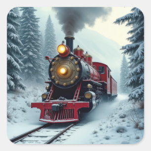 Antike Winterdampflokomotive Quadratischer Aufkleber