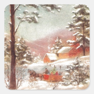 Antike Winterlandschaft Quadratischer Aufkleber