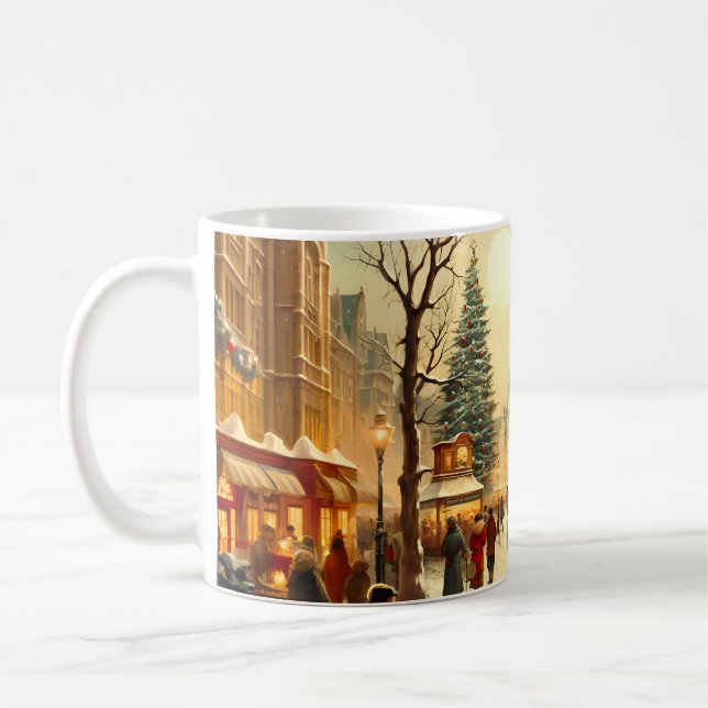 Antike winterliche schneebedeckte Weihnachtsmarkst Kaffeetasse (Links)
