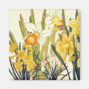 Antike Wood Block Print Daffodils Magnet