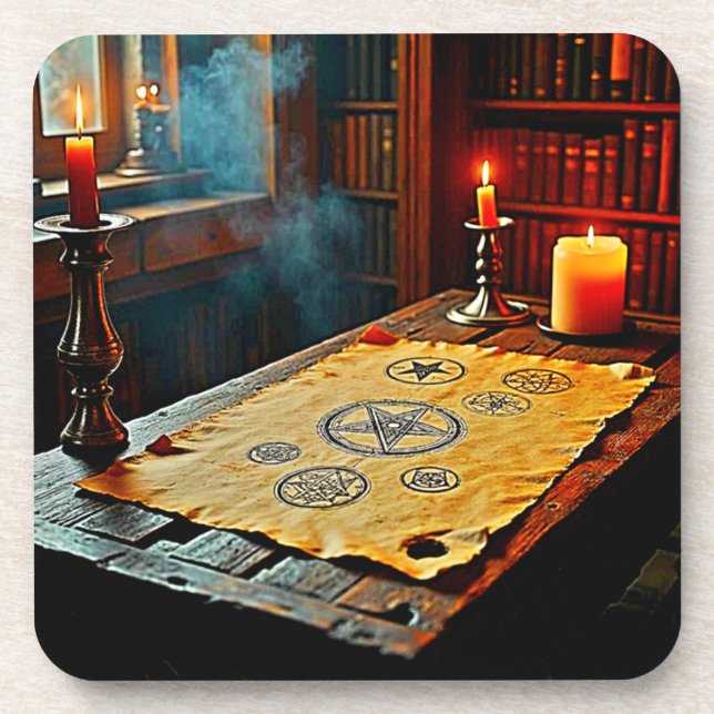 Antike Zauber auf einem Mystischen Scroll Getränkeuntersetzer (Vorderseite)