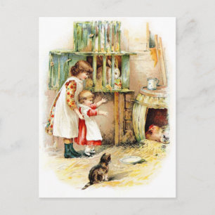 Antike Zeichnung: Das Kaninchengehege Postkarte