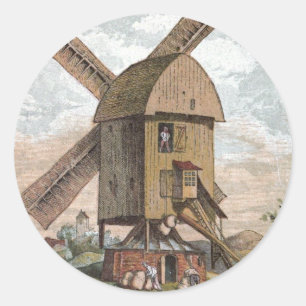Antike Zeichnung: Die alte Mühle Runder Aufkleber