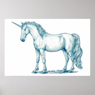 Antike Zeichnung eines Einhorns Poster