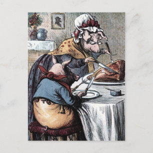 Antike Zeichnung: Kleines Schweinchen isst Schinke Postkarte