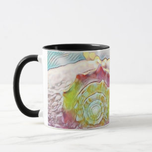 Antike Zeichnung rosa gelbe Muschel Tasse
