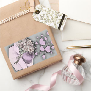 Antike Zeichnung von rosa Herzen und Rosen in eine Rechteckiger Aufkleber