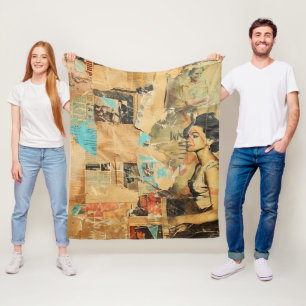 Antike Zeitung Frauen Sepia Blau Retro Fleecedecke