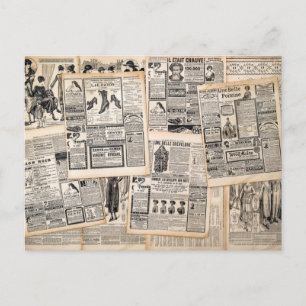 Antike Zeitungsanzeigenseiten Decoupage Postkarte