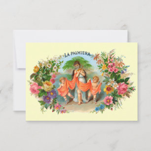 Antike Zigarrenetikett La Palmiera, Frau mit Engel