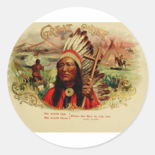 Antike Zigarrenkisten-Etikette GREAT CHIEF (L14) Runder Aufkleber