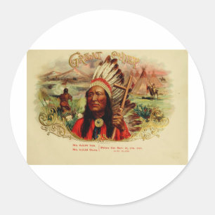 Antike Zigarrenkisten-Etikette GREAT CHIEF (L14) Runder Aufkleber