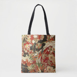 ANTIKEN JAPANISCHE BLUMEN Rot Grün Schwarz Floral