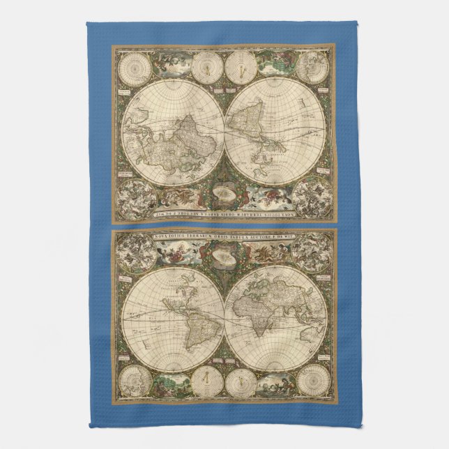 Antiken-Weltkarte 1660 durch Frederick de Wit Handtuch (Vertikal)