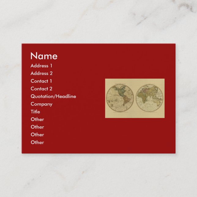 Antiken-Weltkarte 1786 durch William Faden Visitenkarte (Vorderseite)