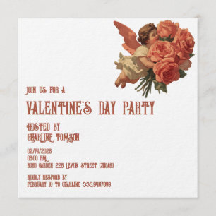 Antiker Amor mit Rosenbouquet Einladung