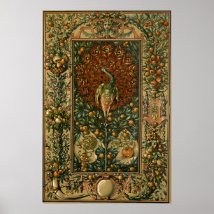 Antiker Art Nouveau Pfau & Früchte von Anton Seder Poster