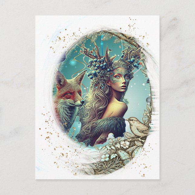 Antiker Bildrahmen mit Vögeln und Natur in Scrollf Postkarte (Vorderseite)