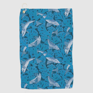 Antiker Blauer Fisch und Seetang: Art Nouveau-Mari Golfhandtuch
