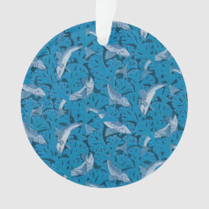 Antiker Blauer Fisch und Seetang: Art Nouveau-Mari Ornament